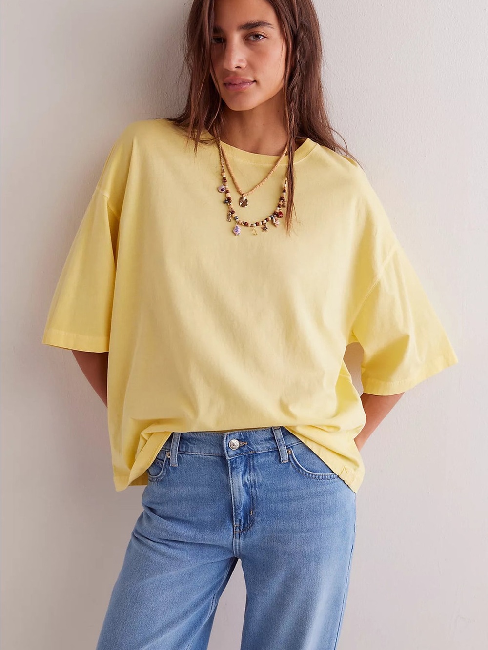 Free People Sunny Yellow Relaxed Short Sleeve Tee